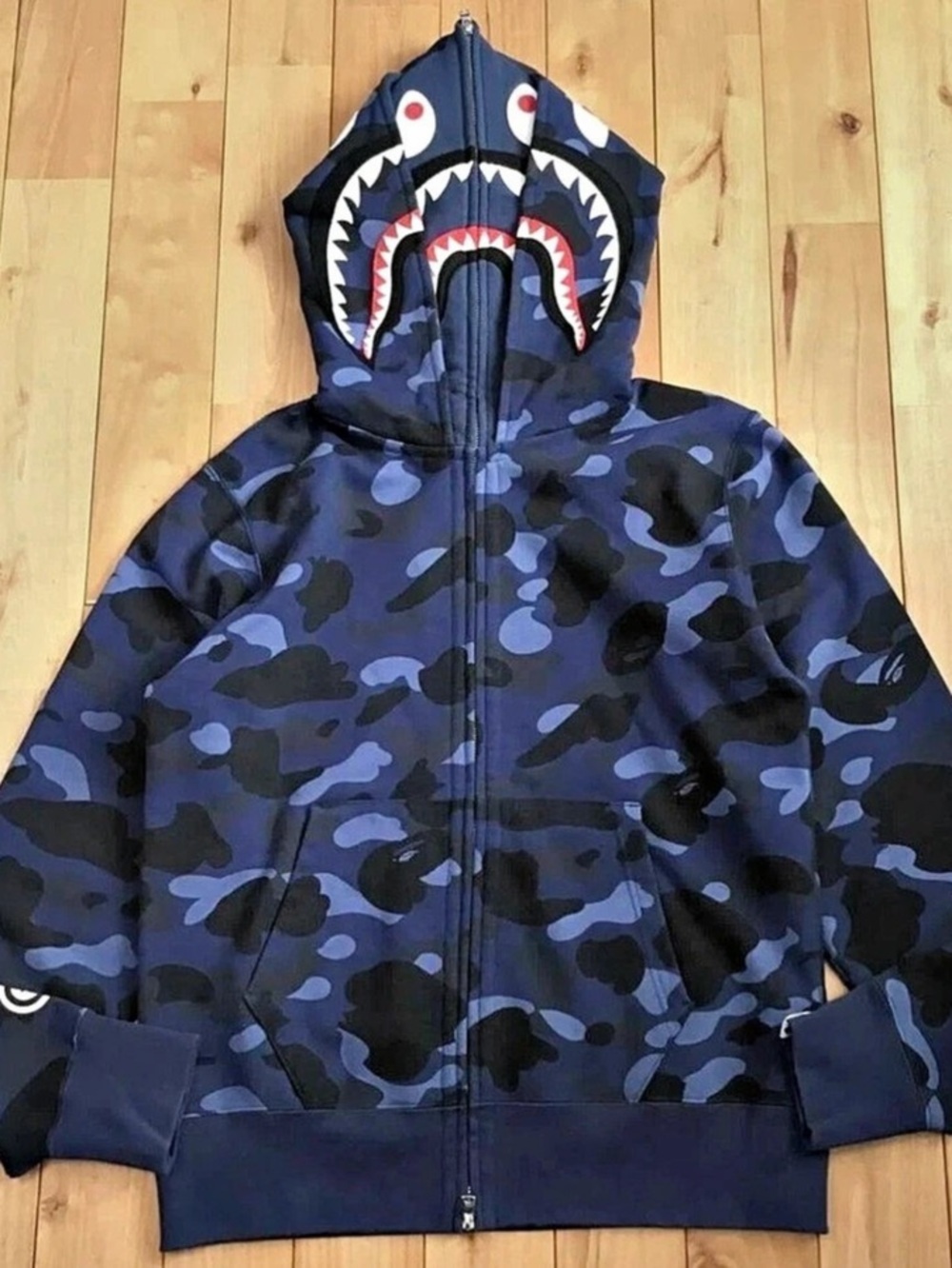 A BATHING APE Shark Full Zip Hoodie in Blue & Black
